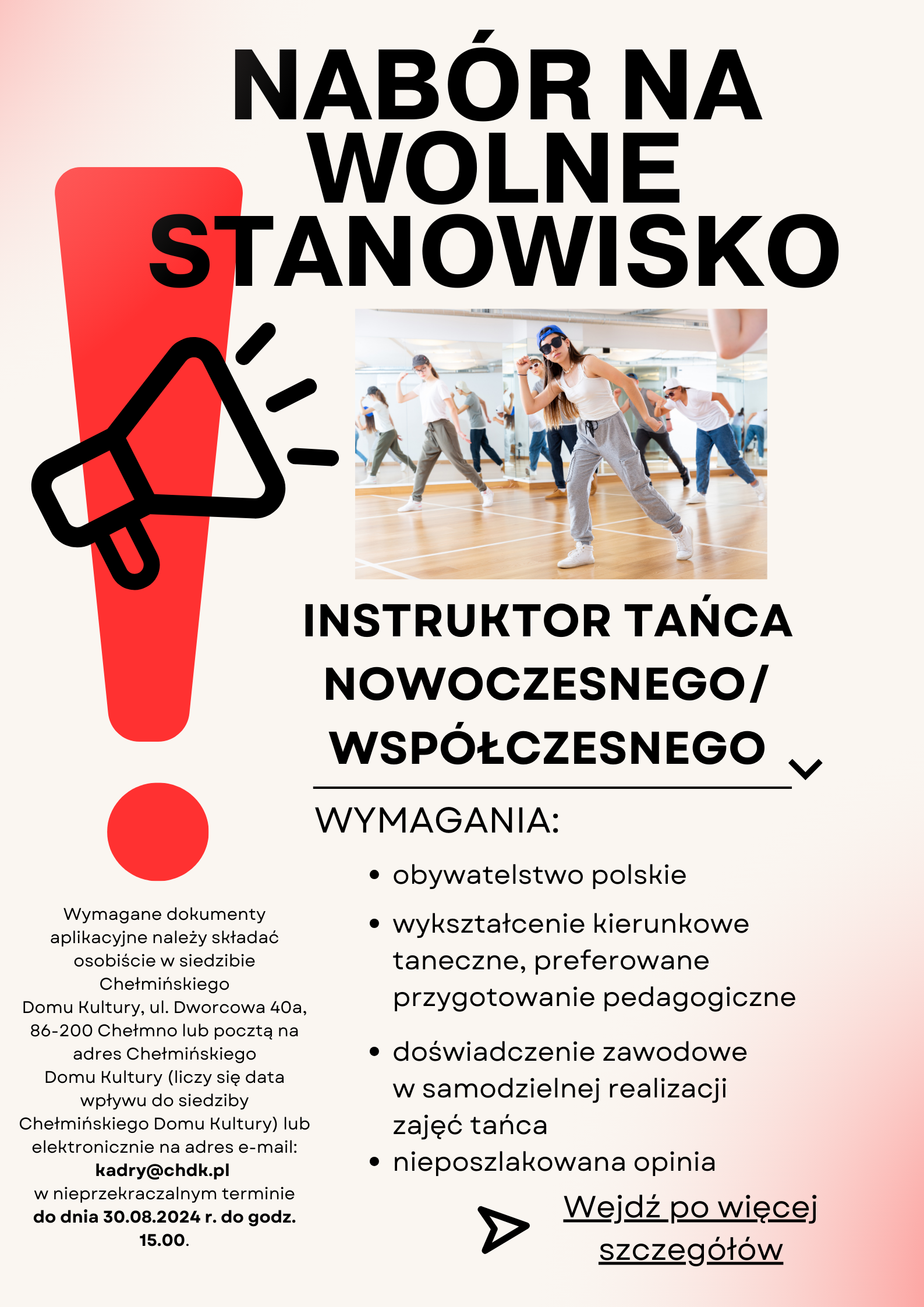 Plakat NABÓR NA WOLNE STANOWISKO